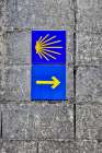 Spain-Galicia Yellow arrow and clam shell along the Camino de Santiago Art Print